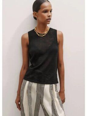 Me+em size 6 Women's Linen-Blend Crew Neck Tank Charcoal Grey